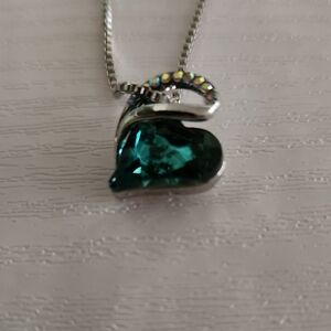 Emerald Green Heart Pendant With 16" Necklace